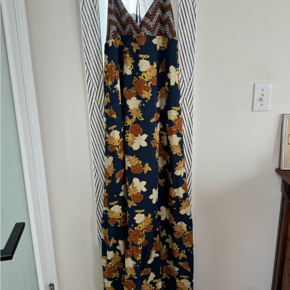 O'Neill Floral Maxi Dress with Blue and Brown Accents